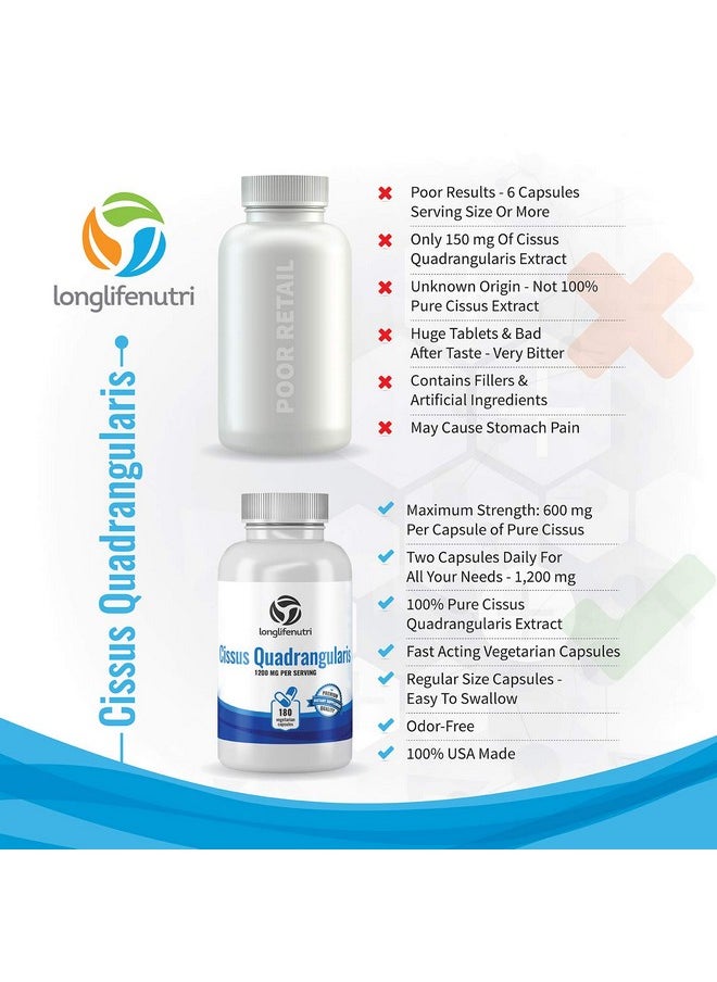LongLifeNutri Cissus Quadrangularis 1200mg - 180 Veggie Capsules - Natural Formula for General Wellness and Vitality  - Image 2