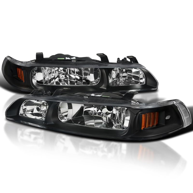 SPECD TUNING JDM Black 1PC Style Headlights Compatible with 19901993 Acura Integra Hatchback LR Pair Head Light Lamp Assembly