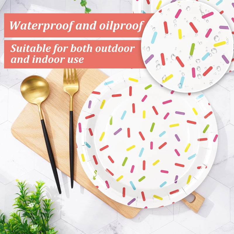 Whaline Confetti Sprinkle Paper Plate Cute Donut Disposable Plate Dessert Dinnerware Plate 9 Inch For Birthday Party Supplies Table Decor, 24Pcs - Image 3