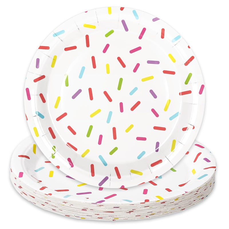 Whaline Confetti Sprinkle Paper Plate Cute Donut Disposable Plate Dessert Dinnerware Plate 9 Inch For Birthday Party Supplies Table Decor, 24Pcs - Image 1