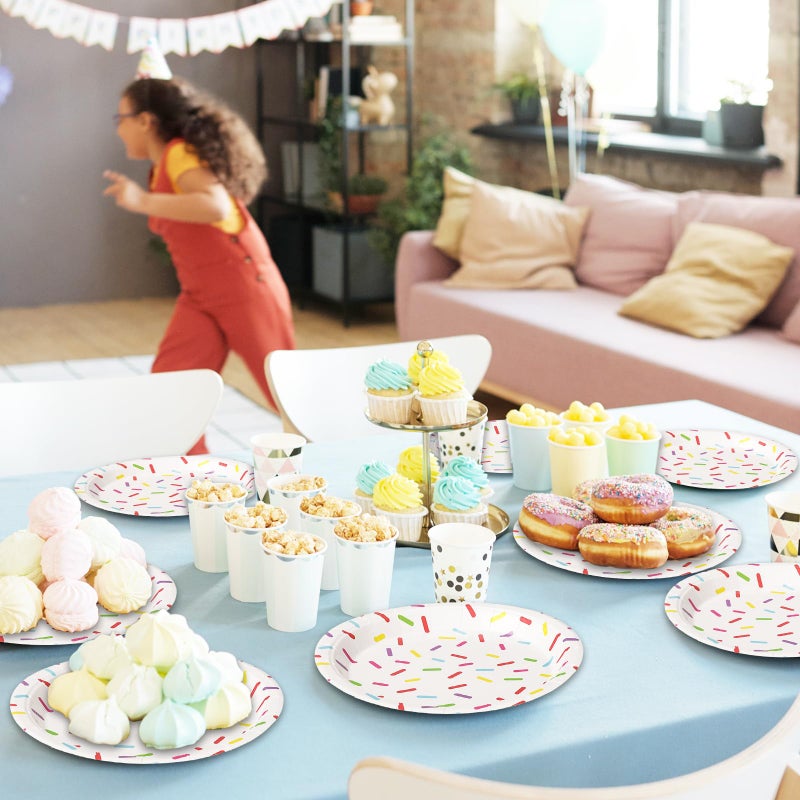 Whaline Confetti Sprinkle Paper Plate Cute Donut Disposable Plate Dessert Dinnerware Plate 9 Inch For Birthday Party Supplies Table Decor, 24Pcs - Image 5