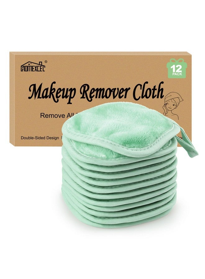 HOMEXCEL Makeup Remover Cloth 12 Count (Pack of 1), Reusable Makeup Remover Pads, Washable Ultra Soft Facial Cleansing Cloths for All Skin Types, 5 X 5 In, Green - Image 1