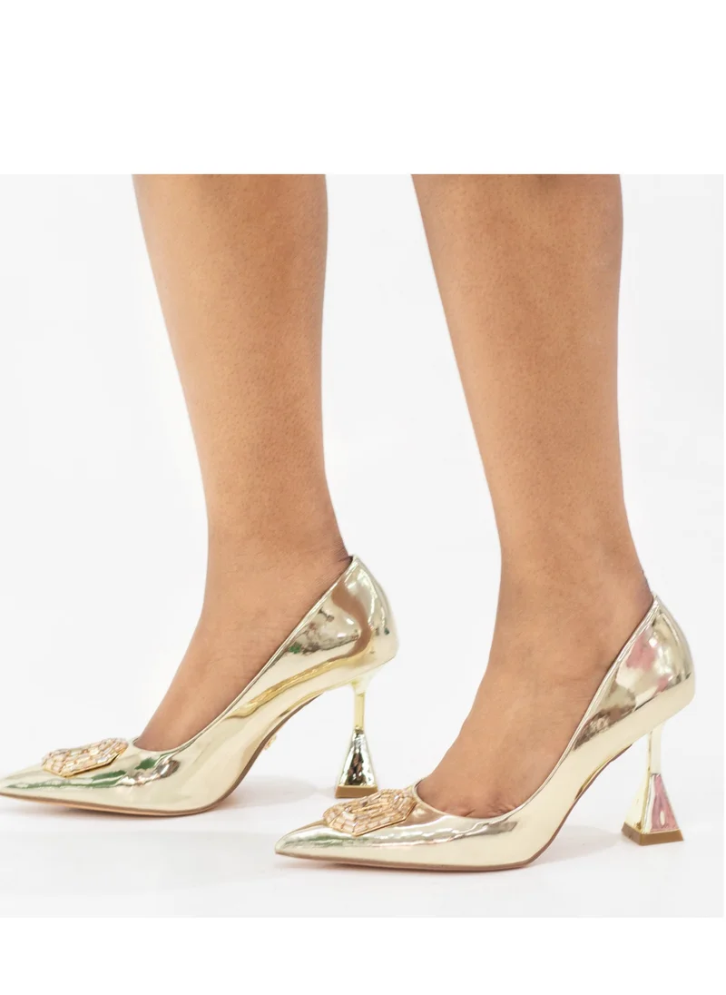 LAMARAPARIS Sajna 9cm heel court with oct diamante trim gold