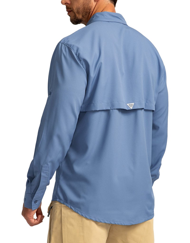 Pudolla Men's Sun Protection Fishing Shirts Long Sleeve Travel Work Shirts for Men UPF50+ Button Down Shirts with Zipper Pockets(Mallard Blue X-Large) - Image 3