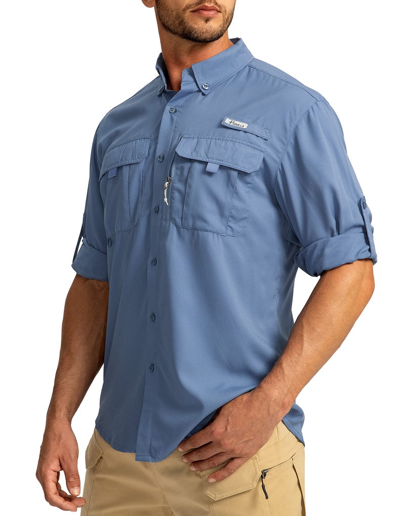 Pudolla Men's Sun Protection Fishing Shirts Long Sleeve Travel Work Shirts for Men UPF50+ Button Down Shirts with Zipper Pockets(Mallard Blue X-Large) - Image 2
