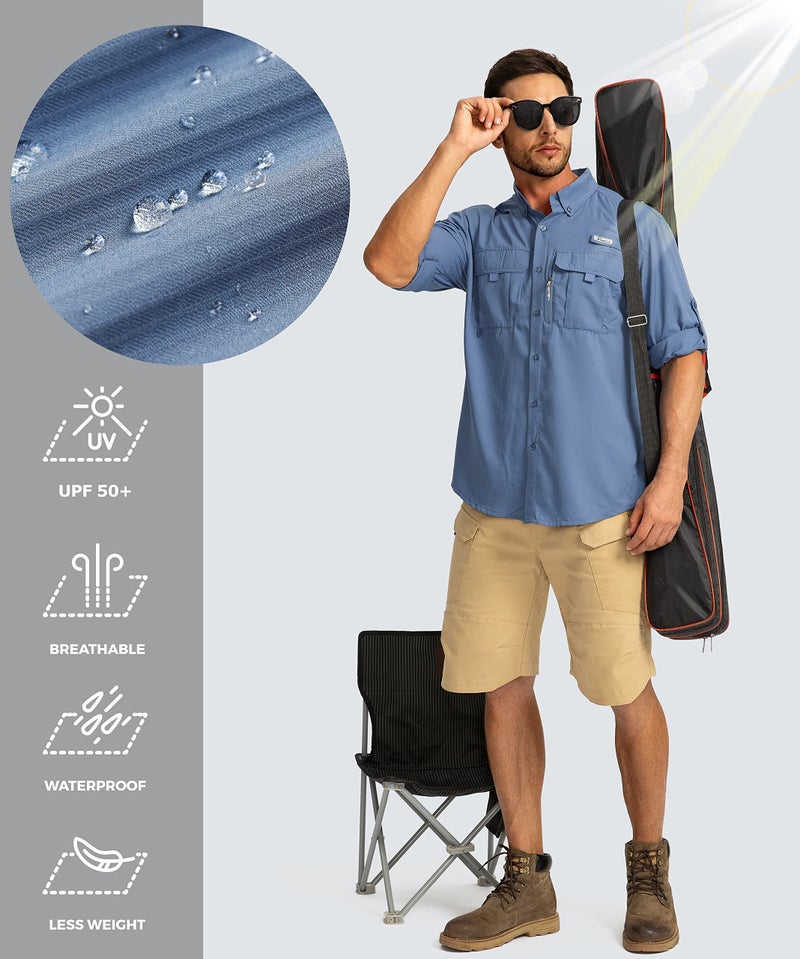 Pudolla Men's Sun Protection Fishing Shirts Long Sleeve Travel Work Shirts for Men UPF50+ Button Down Shirts with Zipper Pockets(Mallard Blue X-Large) - Image 4
