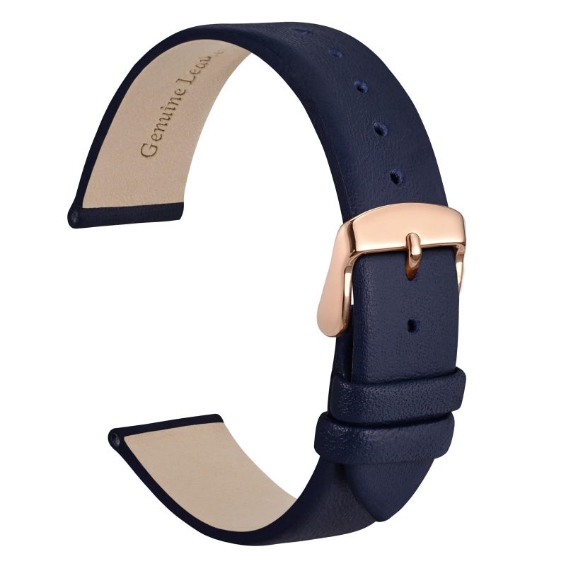 WOCCI 20mm Lug Width, Elegant Watch Band, Genuine Leather Replacement Strap with Rose Gold Buckle (Dark Blue) - Image 1