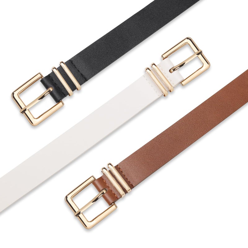 UnFader Pack 3 Women Belts for Jeans Pants, Fashion Gold Buckle Leather Belts - Image 2