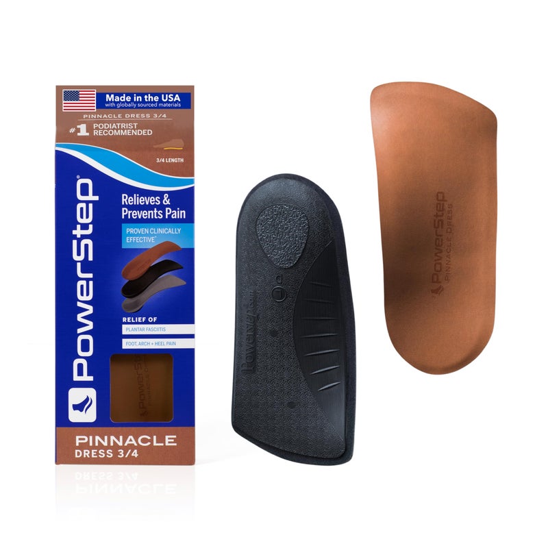 Powerstep PowerStep Pinnacle Dress 34 Orthotic Insoles Arch Pain Relief for Tight Dress Shoes Plantar Fasciitis Relief Supports Pronation Made in The USA Mens 10105  Womens 12