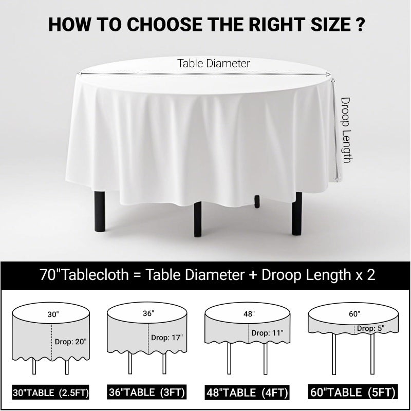 MRJ 70 Inch Round White Tablecloth Stain and Wrinkle Resistant Washable Polyester Table Cloth for Restaurant Hotel Wedding - Image 2