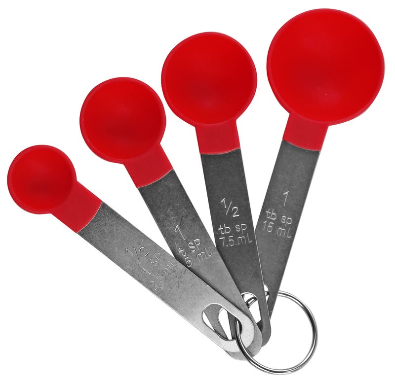 Reston Lloyd 4pc Measuring Spoons for Dry & Liquid Ingredients, Food Grade Plastic with Stainless Steel Handles, Red - Image 1