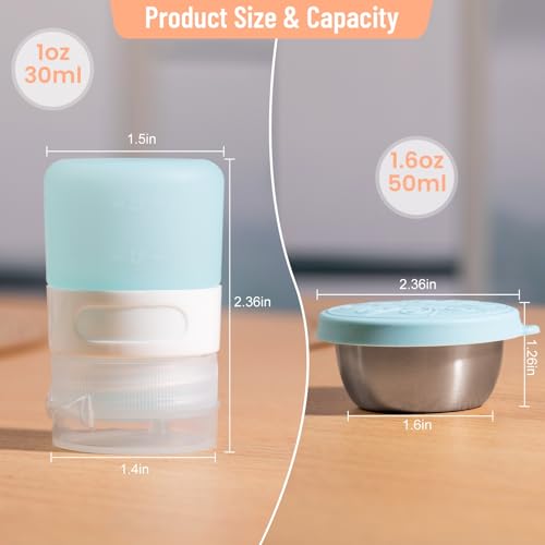 MICEBAY 8-Pack Salad Dressing Container To Go, 1-oz Silicone Small Condiment Squeeze Bottles and 1.6 oz Stainless Steel Sauce Containers Cups, Leakproof Condiment Containers with Lids for Lunch Box - Image 2