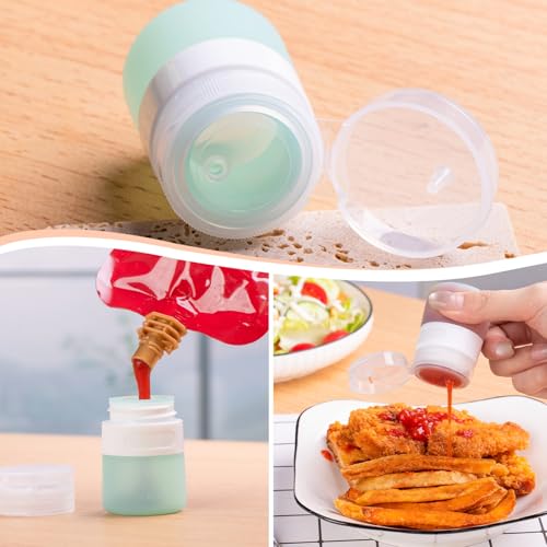 MICEBAY 8-Pack Salad Dressing Container To Go, 1-oz Silicone Small Condiment Squeeze Bottles and 1.6 oz Stainless Steel Sauce Containers Cups, Leakproof Condiment Containers with Lids for Lunch Box - Image 5