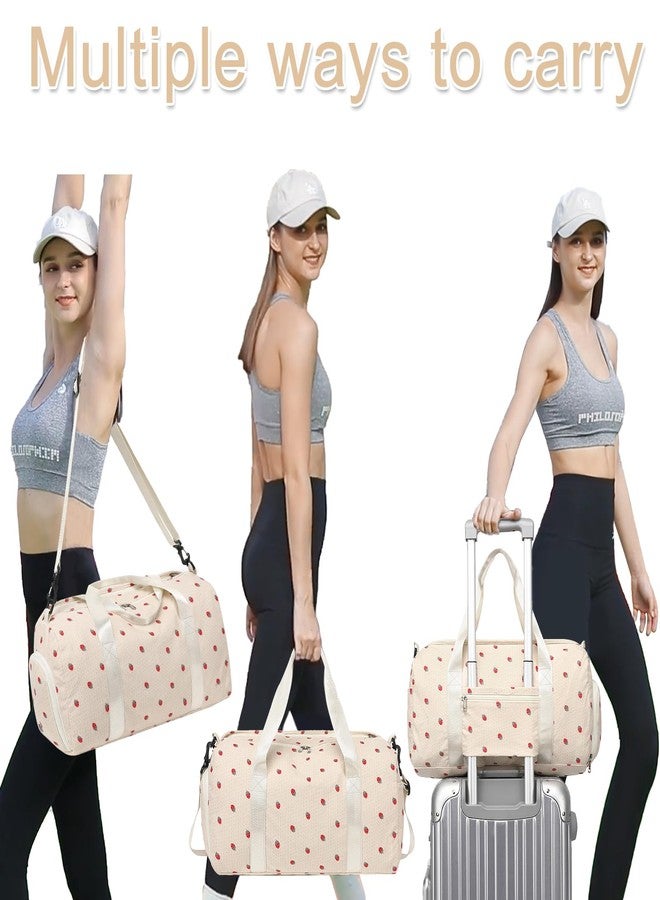 BLUBOON Duffle Bag Girls Kids Cute Gym Bag with Shoes Compartment & Wet Separation Water-resistant Sports Overnight Travel Bag(Corduroy Strawberry) - Image 3
