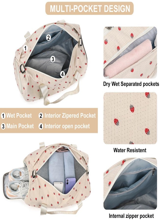 BLUBOON Duffle Bag Girls Kids Cute Gym Bag with Shoes Compartment & Wet Separation Water-resistant Sports Overnight Travel Bag(Corduroy Strawberry) - Image 5