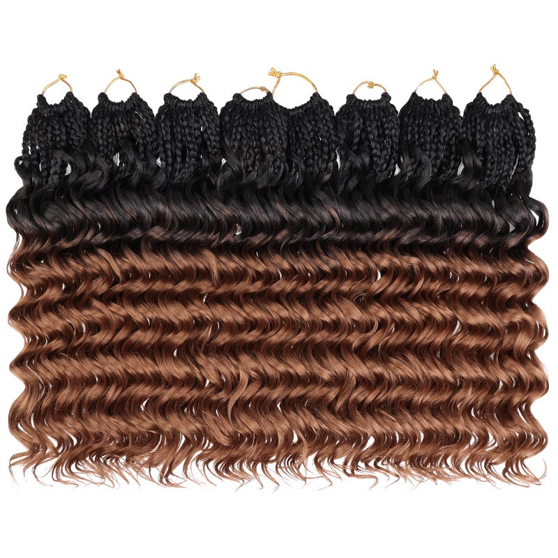 Leeven 14 Inch 8 Packs Curly Crochet Hair Pre Looped Boho Ocean Wave Crochet Hair Black to Brown 2 Tone Short Ocean Braids Pre Twisted Synthetic Deep Wavy Crochet Hair for Women - Image 5