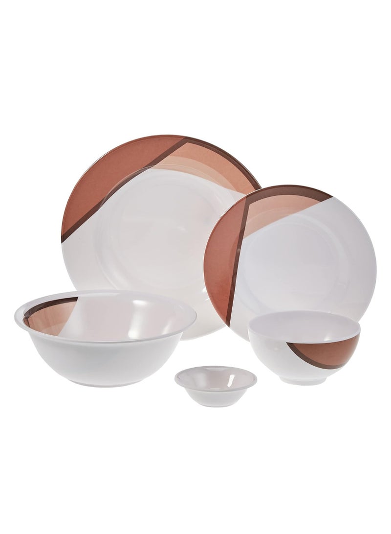 AKDC Royalford 35 Piece Melamine Ware Dinner Set| Includes Oval Plate, Deep Plates, Dinner Plates, Round Bowls, Small Dishes, Rice Spoons and Soup Spoons| Top-Rack Dishwasher-Safe and Freezer-Friendly| Eco-Friendly and Food-Grade| Brown and White 39.3x26x20cm  - Image 1