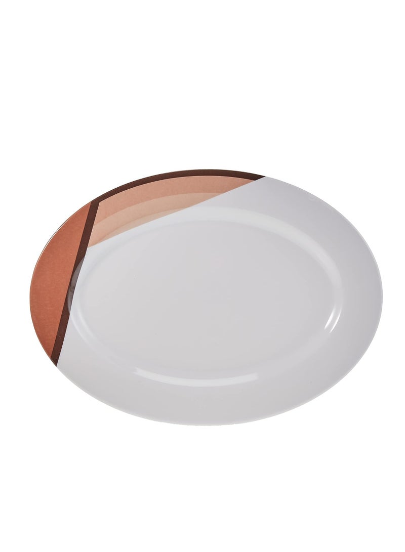AKDC Royalford 35 Piece Melamine Ware Dinner Set| Includes Oval Plate, Deep Plates, Dinner Plates, Round Bowls, Small Dishes, Rice Spoons and Soup Spoons| Top-Rack Dishwasher-Safe and Freezer-Friendly| Eco-Friendly and Food-Grade| Brown and White 39.3x26x20cm  - Image 2