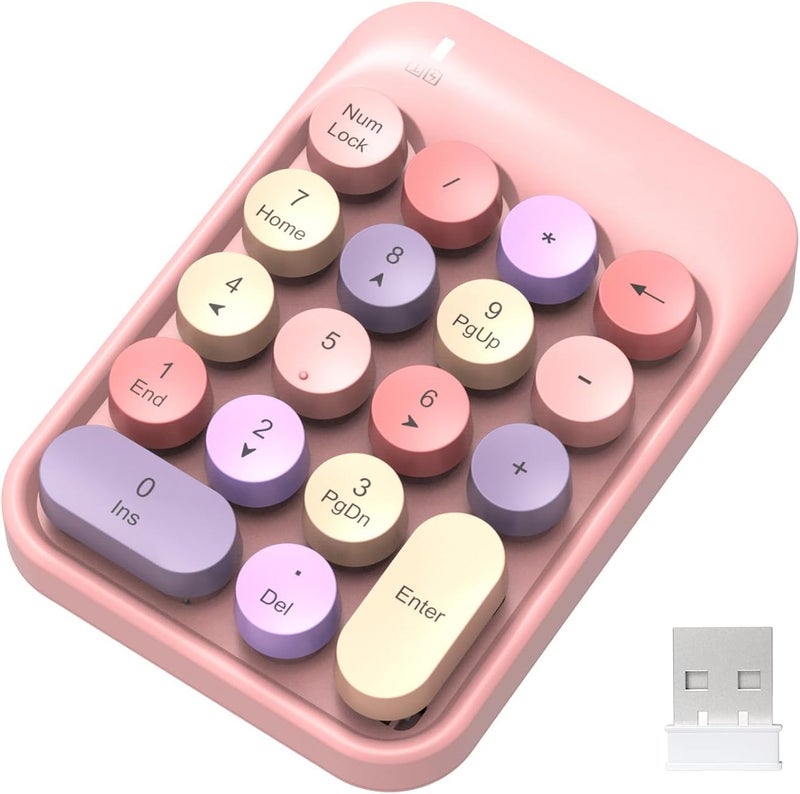 FELICON Wireless Numeric Keypad 18 Keys with 2.4G Mini Portable Silent Number Pad USB Receiver Financial Accounting Keyboard Extensions for Laptop Desktop PC Pro（Pink Mix） - Image 1