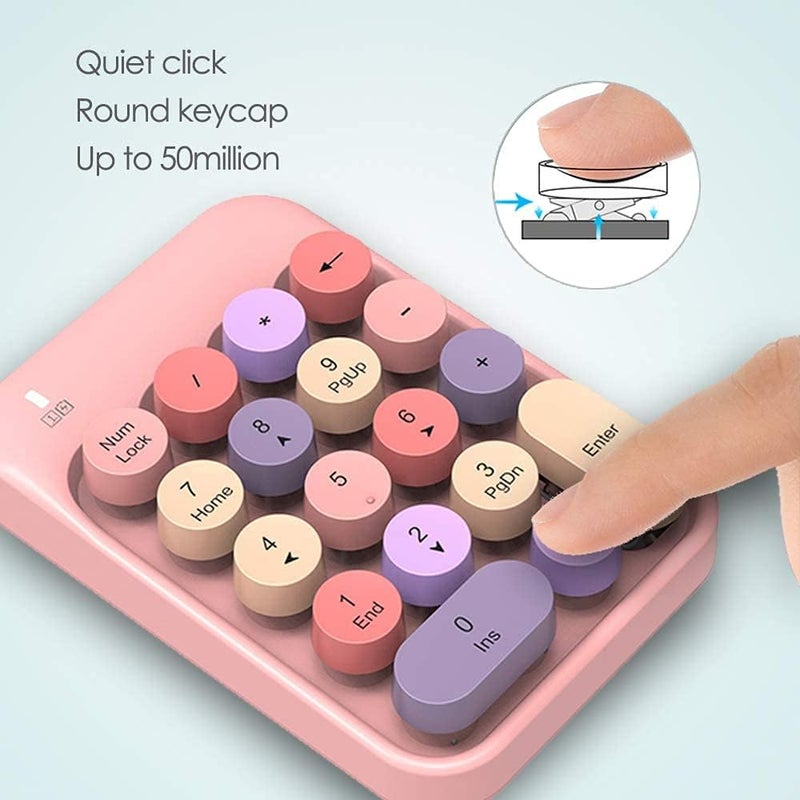 FELICON Wireless Numeric Keypad 18 Keys with 2.4G Mini Portable Silent Number Pad USB Receiver Financial Accounting Keyboard Extensions for Laptop Desktop PC Pro（Pink Mix） - Image 5
