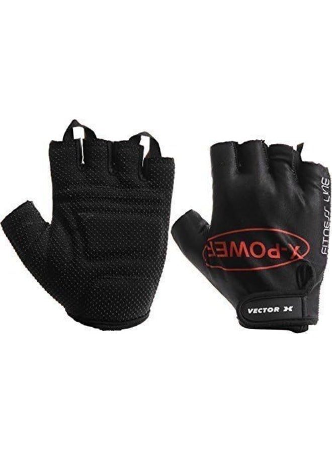 Vector X VX-300 Fingerless Gym Gloves with Wrist Support – Vector X Practice Gloves for Men & Women, Durable, Comfortable, Adjustable, Black, XL Size