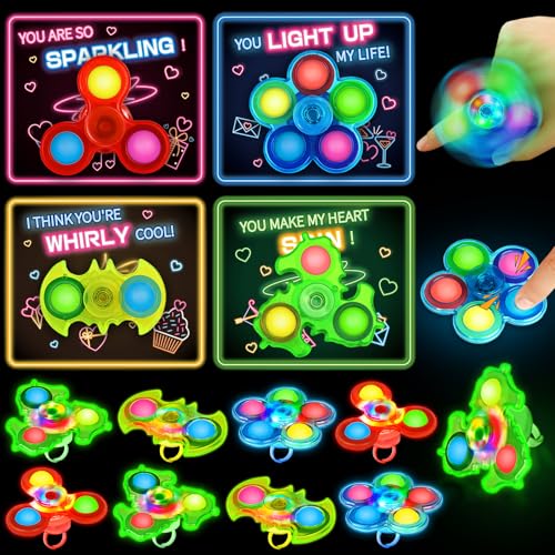 AuroTops Valentines Day Cards for Kids 24 Pack Light Up Fidget Spinners with Valentines Day Cards for Valentine School Party Favors for Kids Boys Girls Kid Exchange Valentines Day Gifts - Image 1