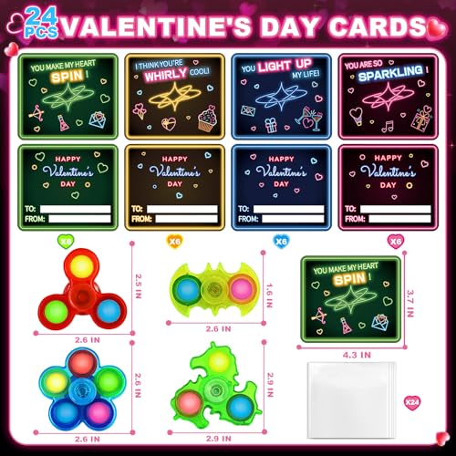 AuroTops Valentines Day Cards for Kids 24 Pack Light Up Fidget Spinners with Valentines Day Cards for Valentine School Party Favors for Kids Boys Girls Kid Exchange Valentines Day Gifts - Image 5