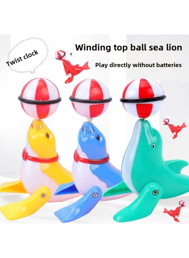 Creative Children's Clockwork Toy Novelty Cartoon Winding Small Toy Winding Mini Gift Winding Toy-Color:Sea Lion Top Ball - Image 1