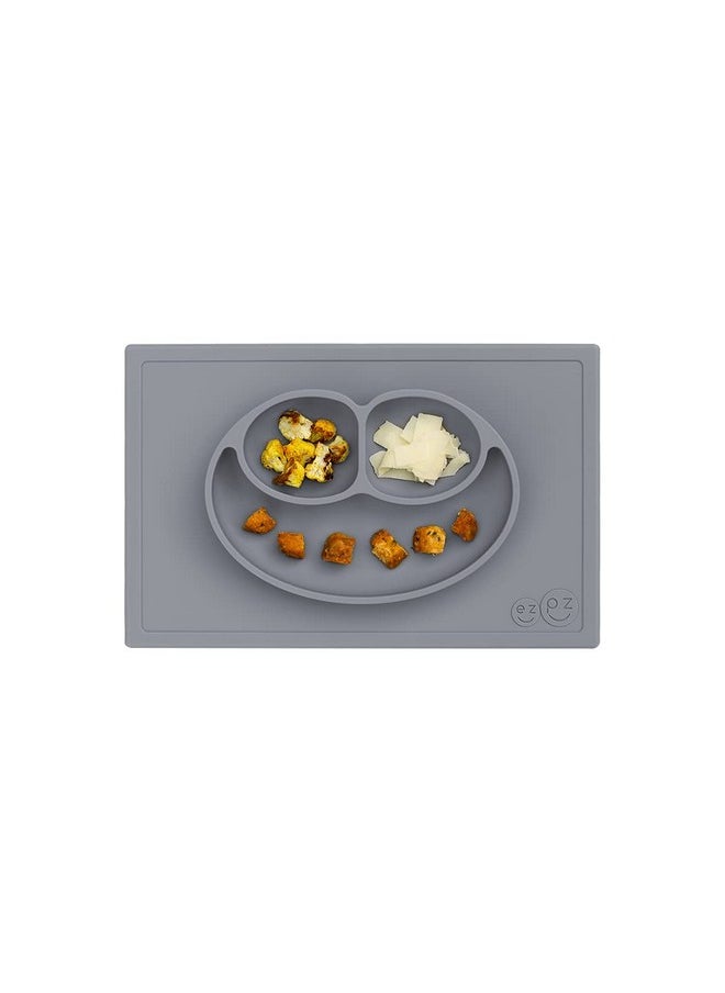 ezpz Happy Mat 24 Months+ (Gray) 100% Silicone Suction Plate With Builtin Placemat For Toddlers + Preschoolers Divided Toddler Plates Toddler Essentials  - Image 1