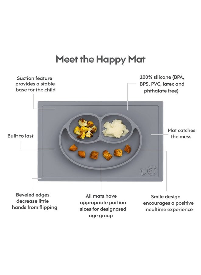 ezpz Happy Mat 24 Months+ (Gray) 100% Silicone Suction Plate With Builtin Placemat For Toddlers + Preschoolers Divided Toddler Plates Toddler Essentials  - Image 2