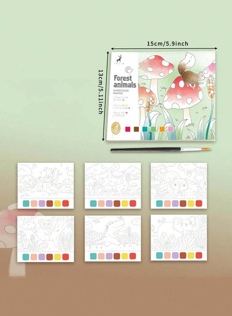 Drawing Coloring Book with Magic Watercolors and Brush, Creative Coloring Book for Kids, Consisting of 20 s in the Style of Forest Animals - Image 2