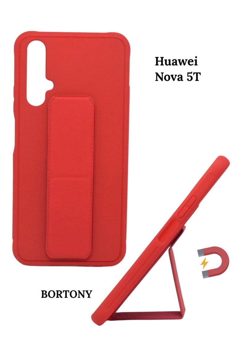 بورتوني جراب Nova 5T مغطى بالكامل بحامل قبضة الإصبع قابل للتعديل + حامل للهاتف المحمول جراب واقٍ مضاد للخدش ومقاوم للصدمات لهاتف Huawei Nova 5T - Image 1