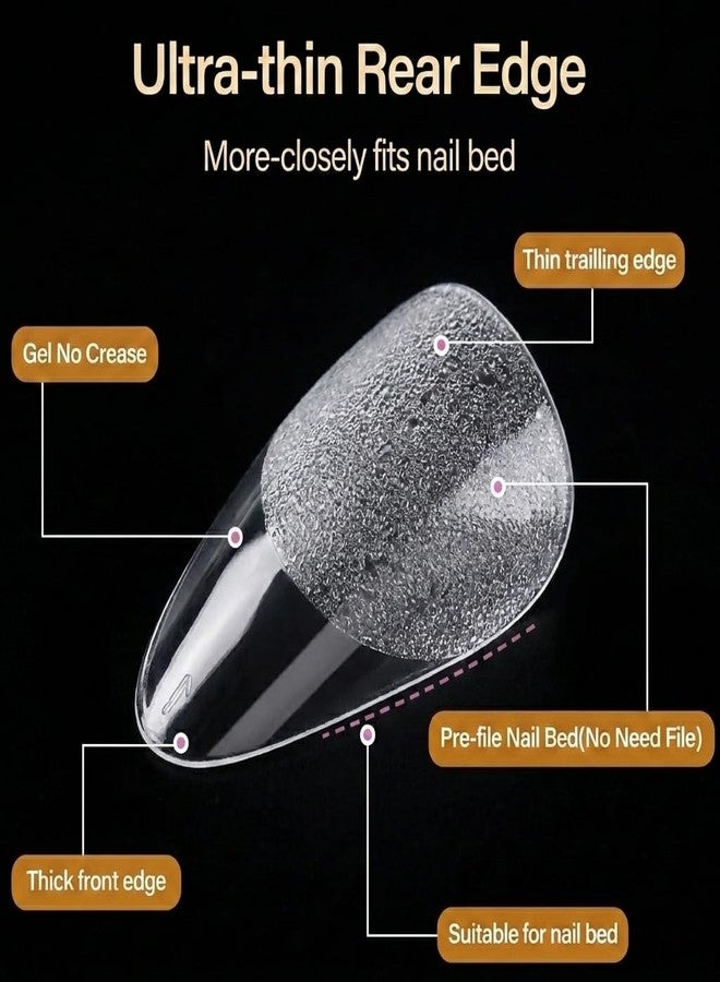 Plauva Short Almond Nail Tips, 216Pcs Soft Gel Acrylic Nail Tips, Pre-Etched Half Matte Clear False Nail Tips, Full Cover Fake Nails for Nail Extension Home DIY Nail Salon 12 Sizes - Image 4