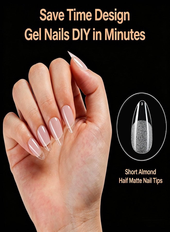 Plauva Short Almond Nail Tips, 216Pcs Soft Gel Acrylic Nail Tips, Pre-Etched Half Matte Clear False Nail Tips, Full Cover Fake Nails for Nail Extension Home DIY Nail Salon 12 Sizes - Image 5