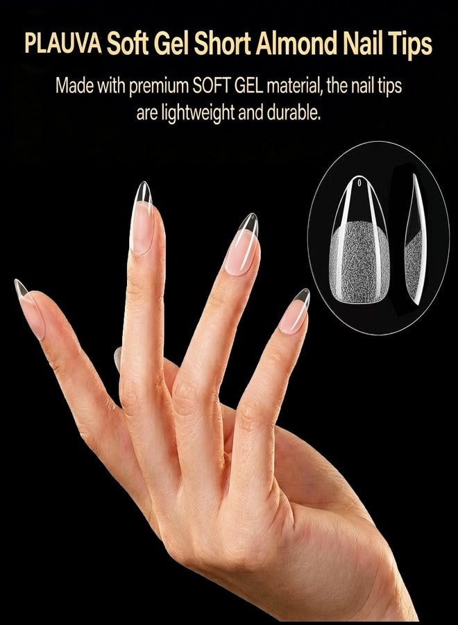 Plauva Short Almond Nail Tips, 216Pcs Soft Gel Acrylic Nail Tips, Pre-Etched Half Matte Clear False Nail Tips, Full Cover Fake Nails for Nail Extension Home DIY Nail Salon 12 Sizes - Image 2
