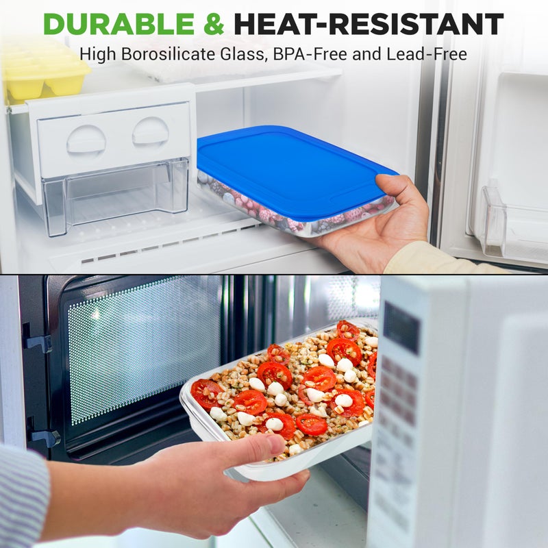 NutriChef 8-Piece Glass Baking Dish Set with Lids, (4 Stackable Rectangular Glass Dish and 4 BPA-Free Lids), Baking Pans for Lasagna, Meatloaf, Casserole, & Leftovers, Cooking, & Dishwasher Safe, Blue - Image 4