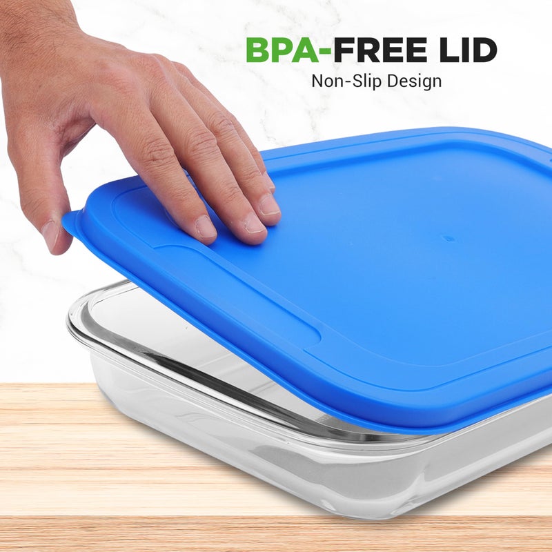 NutriChef 8-Piece Glass Baking Dish Set with Lids, (4 Stackable Rectangular Glass Dish and 4 BPA-Free Lids), Baking Pans for Lasagna, Meatloaf, Casserole, & Leftovers, Cooking, & Dishwasher Safe, Blue - Image 3