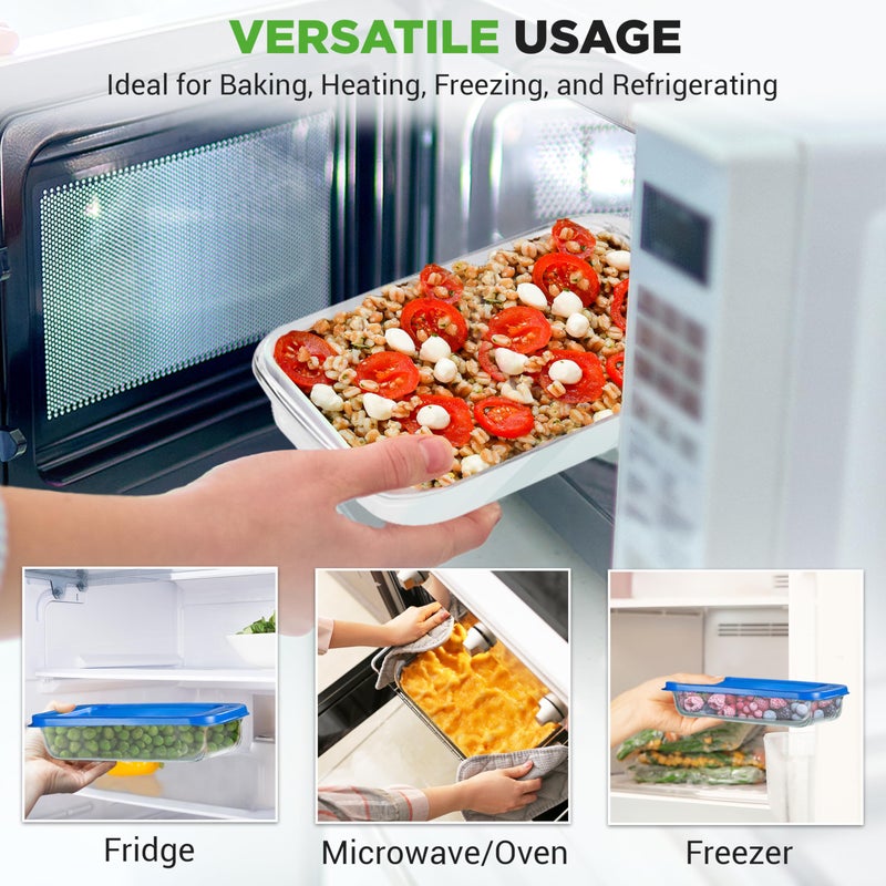 NutriChef 8-Piece Glass Baking Dish Set with Lids, (4 Stackable Rectangular Glass Dish and 4 BPA-Free Lids), Baking Pans for Lasagna, Meatloaf, Casserole, & Leftovers, Cooking, & Dishwasher Safe, Blue - Image 2