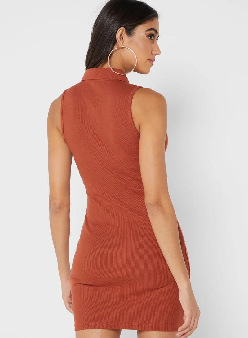 NASTY GAL Button Detail Ribbed Dress