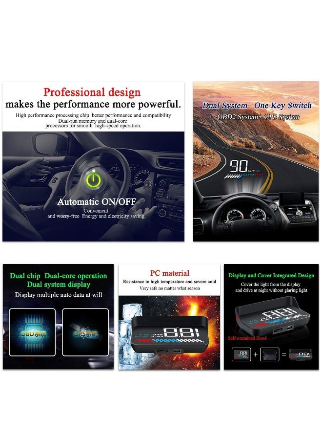 ACECAR Car Universal Dual System Hud Head Up Display Obd Ii/Gps Interface - Image 3