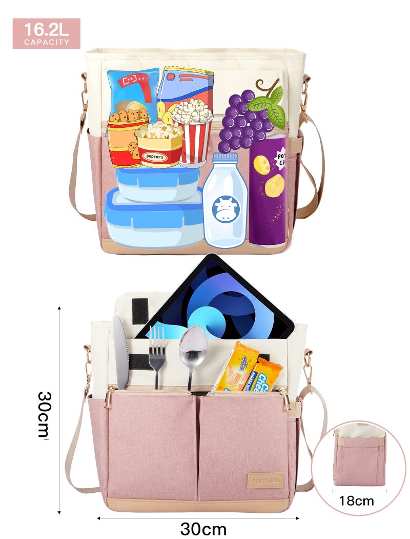 JOYHILL Lunch Bag for Women, Lunch Tote Leakproof Insulated Lunch Box with Shoulder Strap, Adult Reusable Lunch Cooler Tote Bags for Work Picnic Camping Beach (A-PINK) - Image 3