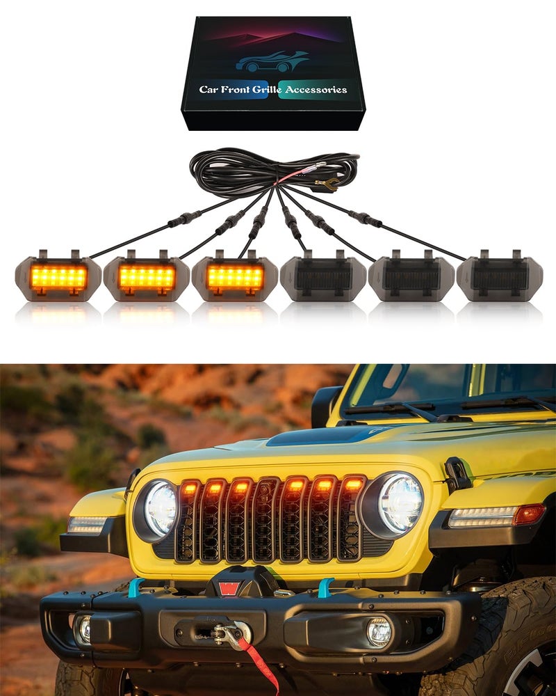 OKLSG LED Grill Lights for Jeep Wrangler JL 2024 2025 Grille Lights Wrangler JL Accessories Front Grille Trims Yellow