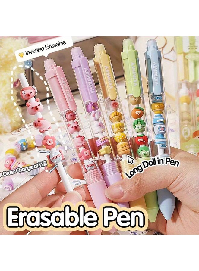 Erasable Pens With Long Doll Design Green Yellow Medium Tip Plastic Cute Stationery - Image 1