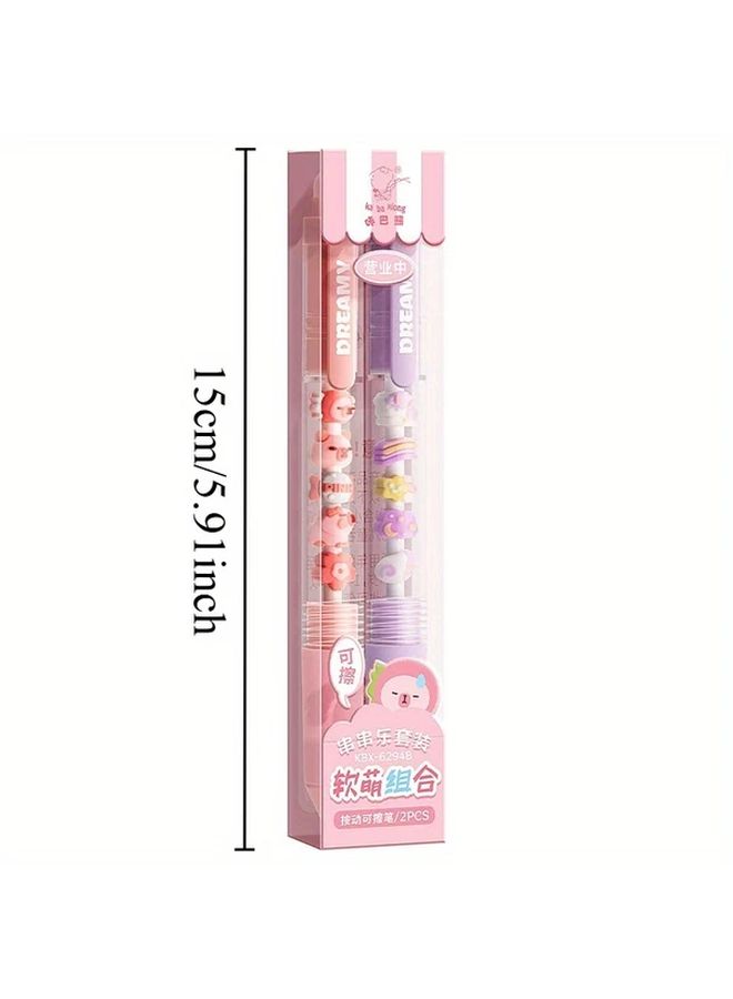 Erasable Pens With Long Doll Design Green Yellow Medium Tip Plastic Cute Stationery - Image 3