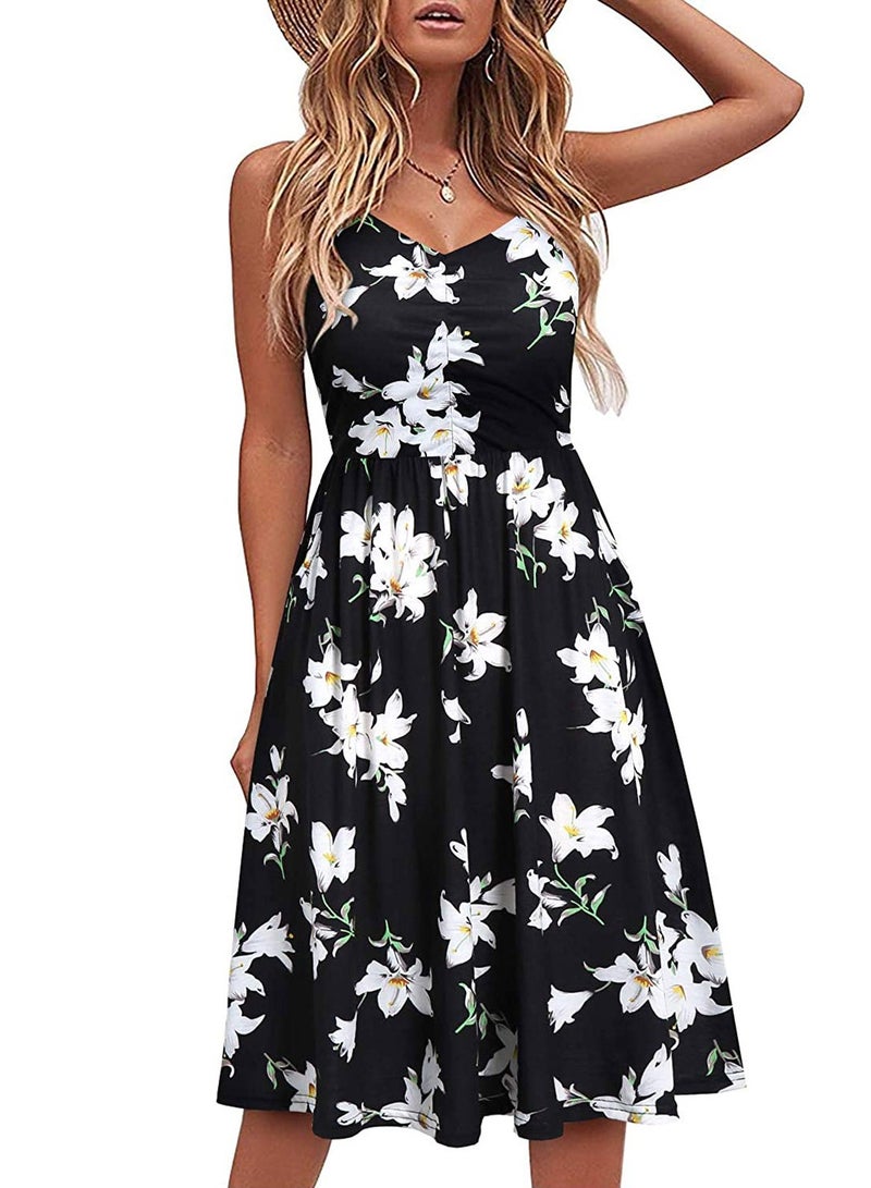 New Mini Print Dresses Sleeveless High Waist Dress - Image 1