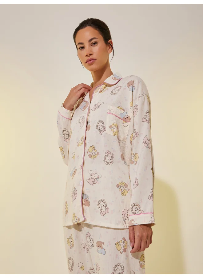 تايك تو Take Two Bear Print Long Sleeve Shirt and Pyjama Set