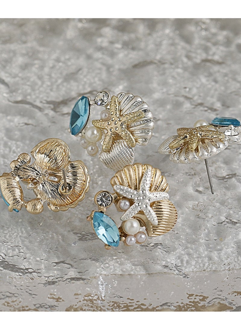 القرط الفضي بتصميم قرنة البحر واللؤلؤ - Image 5