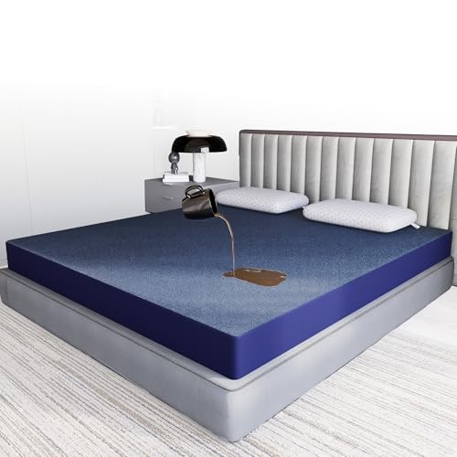 CareFoam 100% Waterproof Premium Cotton Mattress Protector | Breathable and Hypoallergenic Ultra Soft Fitted Bed Protector | Queen Size (Long) 75 x 60 Inch, Fits 10 Inch Blue | Longer Queen beds - Image 1
