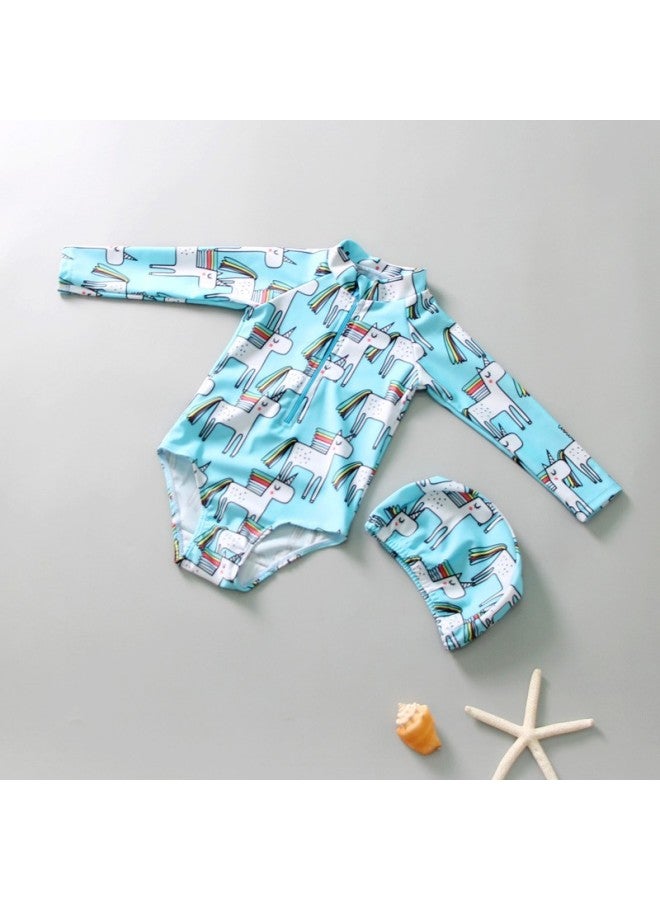 Loquat Children's Swimwear One-piece Girls' Long-sleeved Sunscreen Quick-drying Girls' Cute Baby Korean Hot Spring Swimwear-Color:9605 Red Watermelon- - Image 5