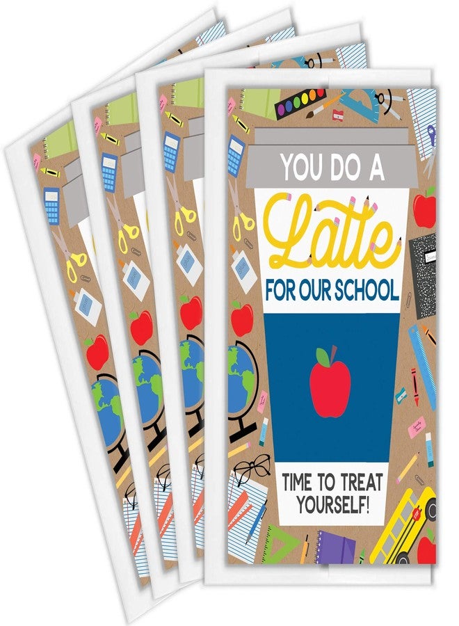 Tiny Expressions – Teacher Appreciation Coffee Gift Card Holders (4 Pack | Set of 4 with Envelopes | School Themed 5"x7" Gifts for Teachers, Principals, Bus Drivers, & Daycare Employees - Image 2